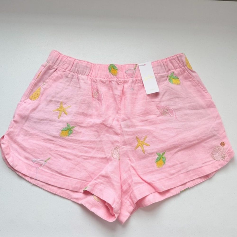 Lilly Pulitzer Elodey Linen Short Happy Hour Embroidery Pink NWT XL - Picture 3 of 8